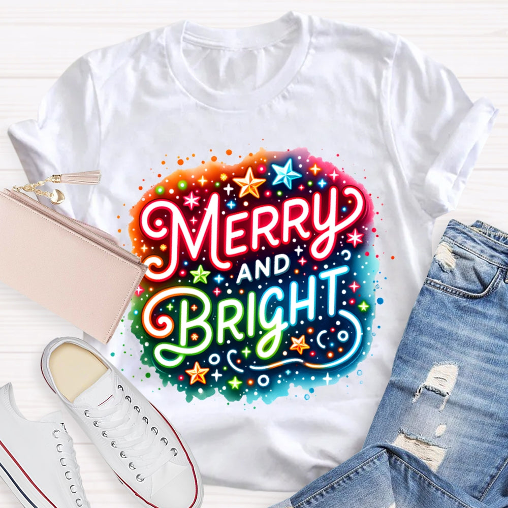 Merry And Bright Colorful Tie-Dye Prints Christmas Vibes T-shirt