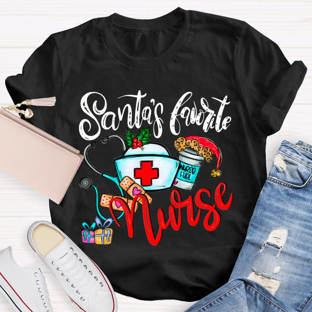 Santa'S Favorite Nurse Santa Hats And Christmas T-shirt