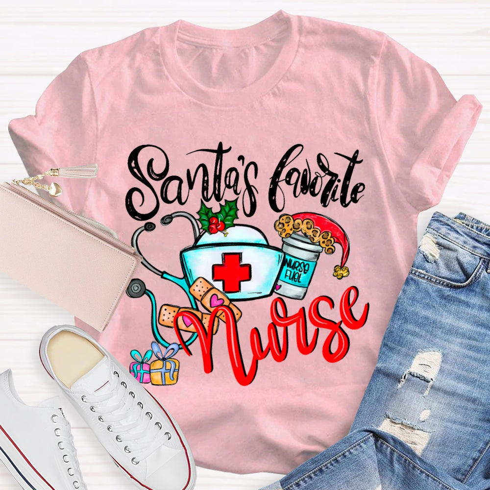 Santa'S Favorite Nurse Santa Hats And Christmas T-shirt