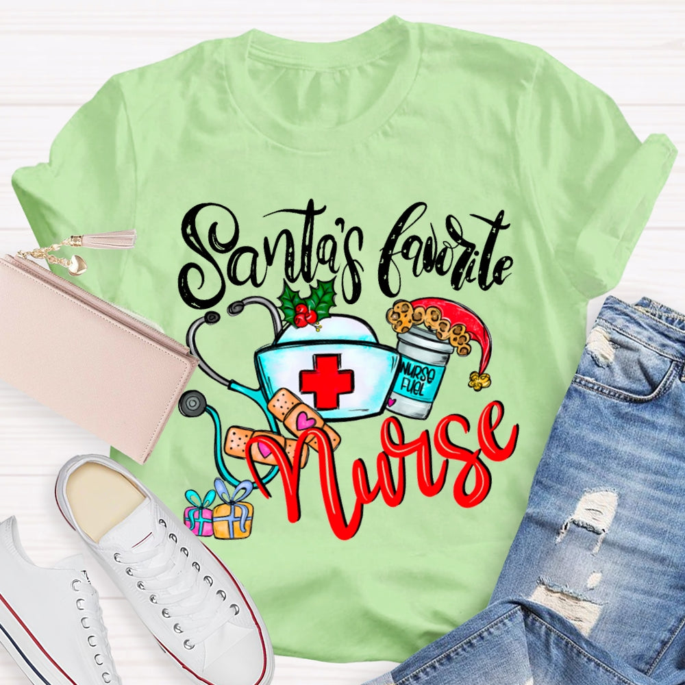 Santa'S Favorite Nurse Santa Hats And Christmas T-shirt