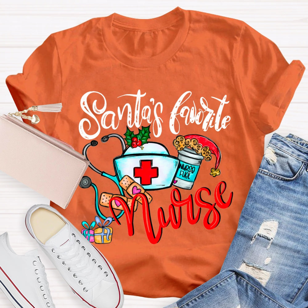 Santa'S Favorite Nurse Santa Hats And Christmas T-shirt