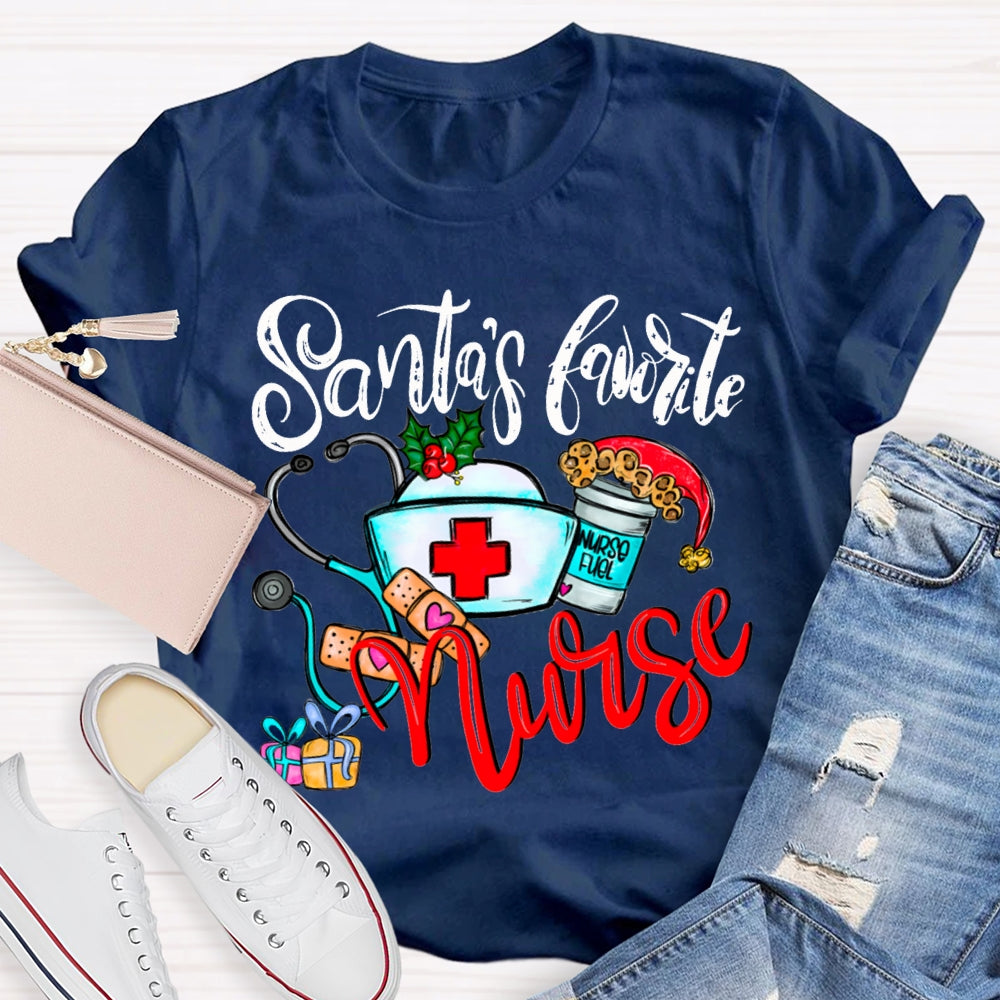 Santa'S Favorite Nurse Santa Hats And Christmas T-shirt