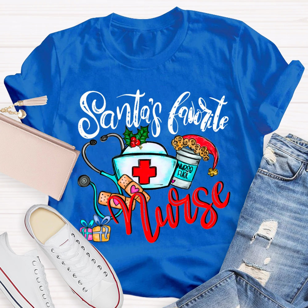 Santa'S Favorite Nurse Santa Hats And Christmas T-shirt