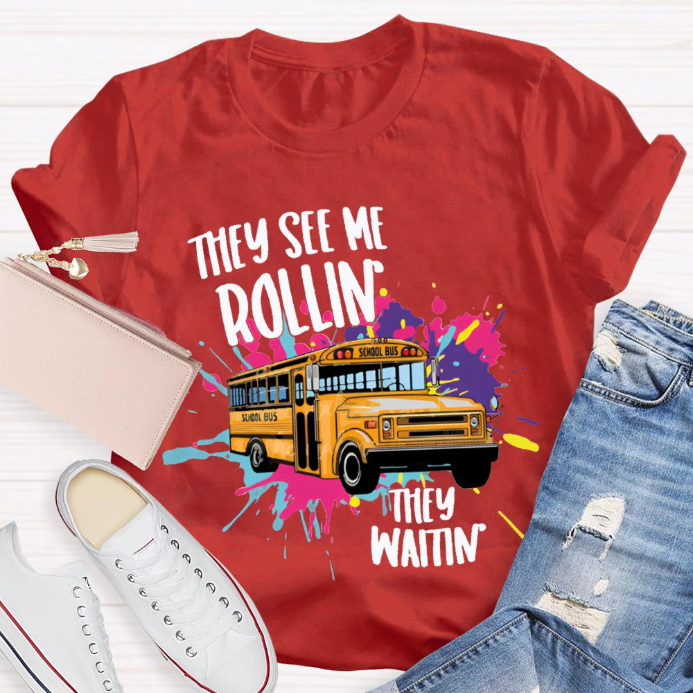 They See Rollin They Waitin School Bus Tie-Dye Print T-shirt