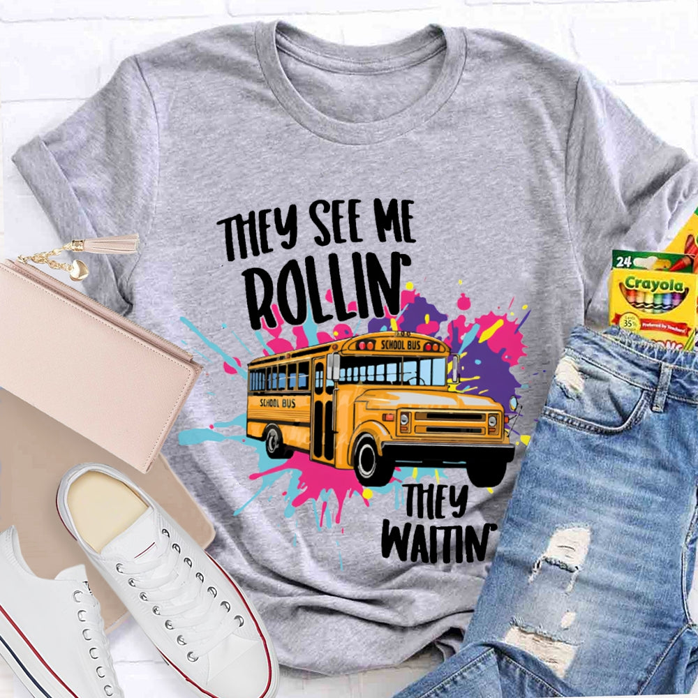 They See Rollin They Waitin School Bus Tie-Dye Print T-shirt