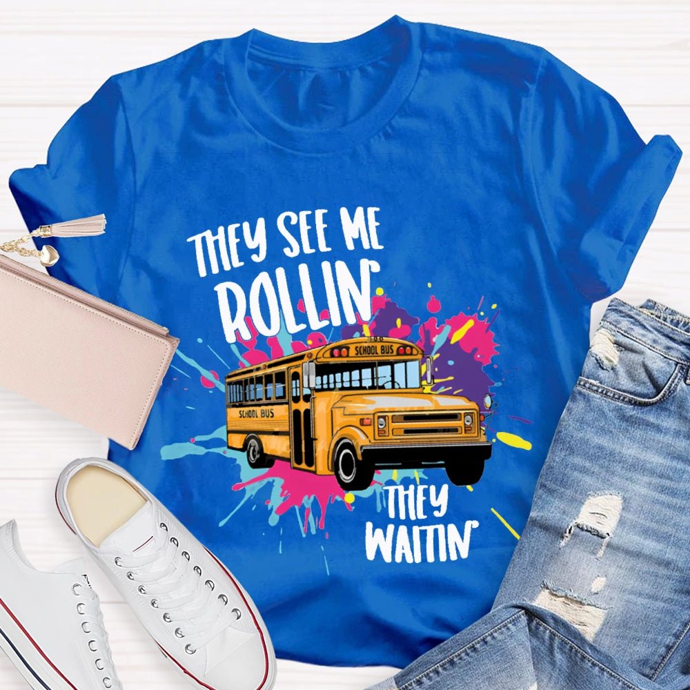 They See Rollin They Waitin School Bus Tie-Dye Print T-shirt