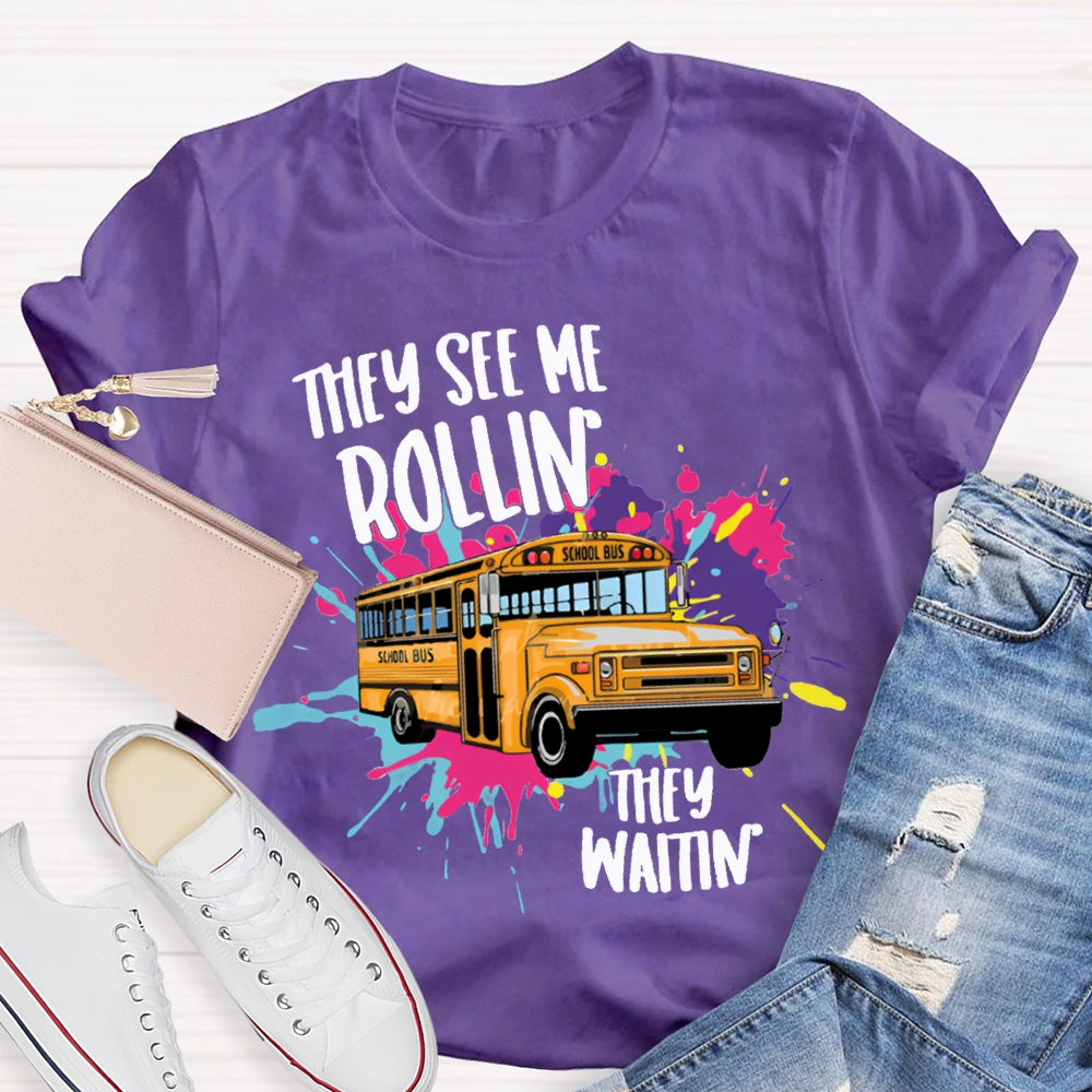 They See Rollin They Waitin School Bus Tie-Dye Print T-shirt