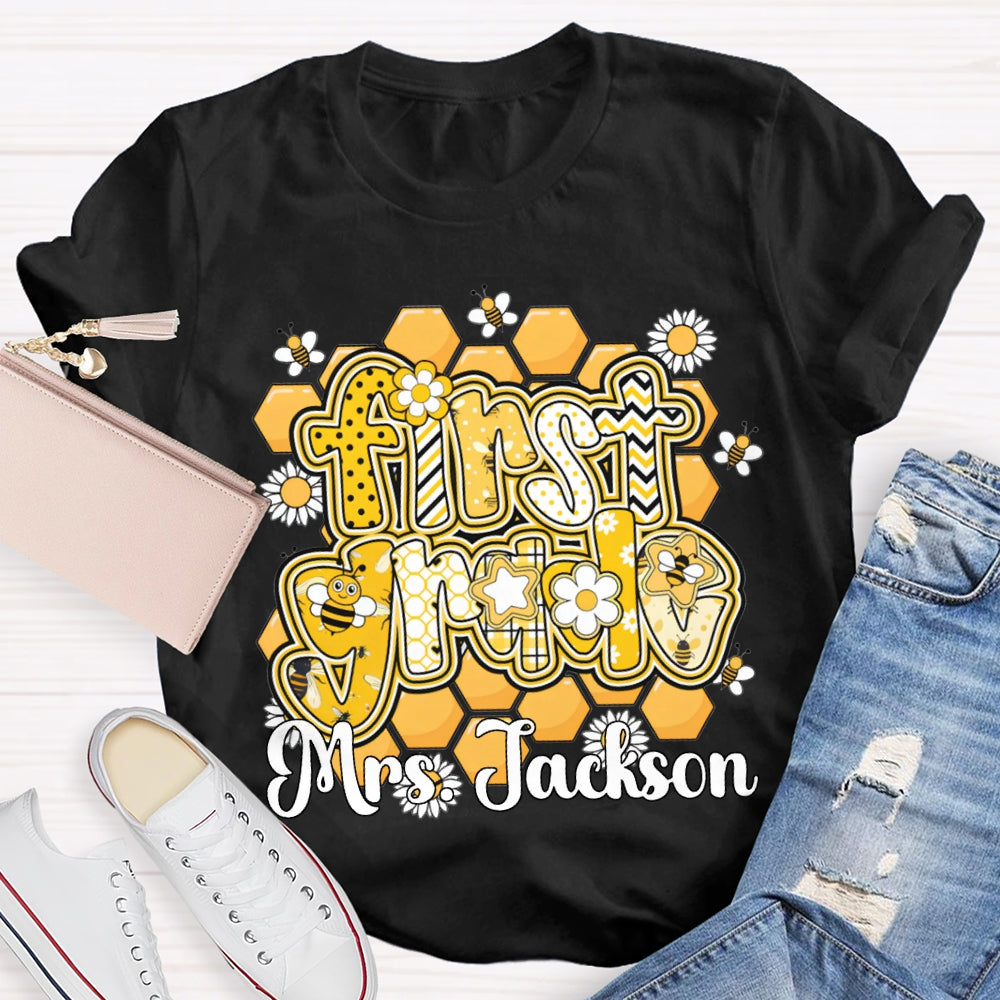 Personalized Name And Grade Bees And Flowers T-shirt