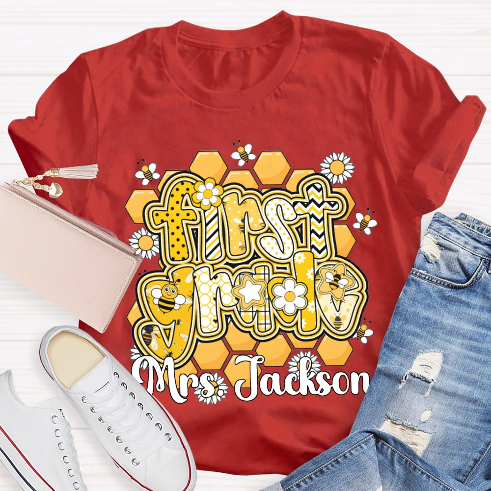 Personalized Name And Grade Bees And Flowers T-shirt