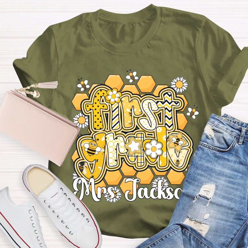 Personalized Name And Grade Bees And Flowers T-shirt