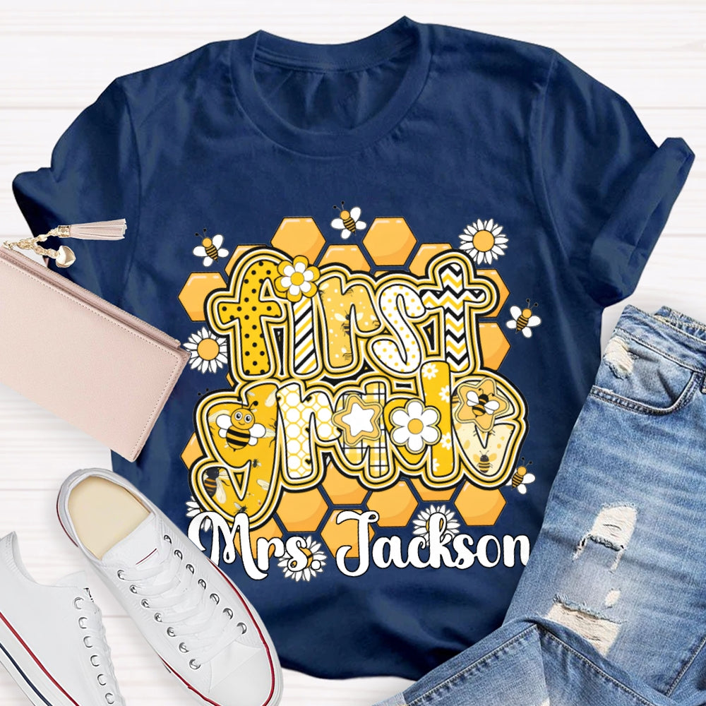 Personalized Name And Grade Bees And Flowers T-shirt