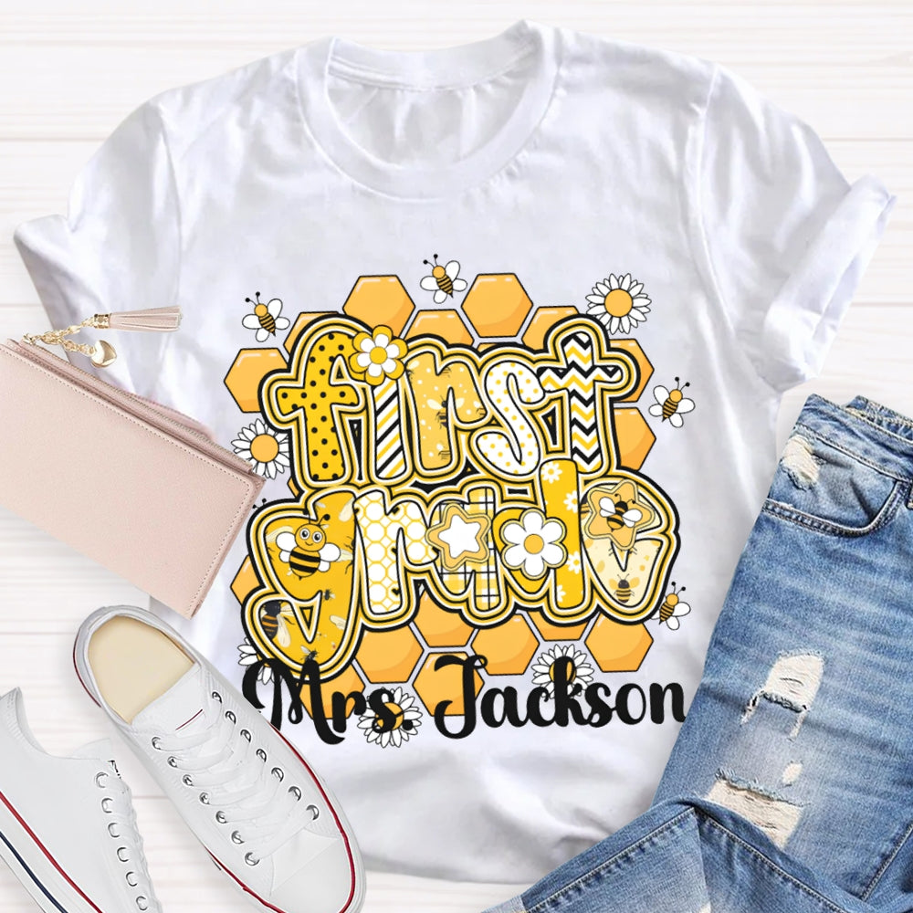 Personalized Name And Grade Bees And Flowers T-shirt
