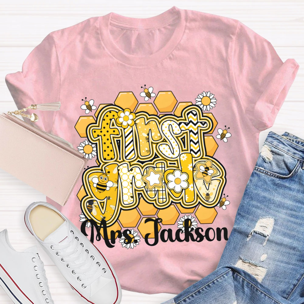 Personalized Name And Grade Bees And Flowers T-shirt