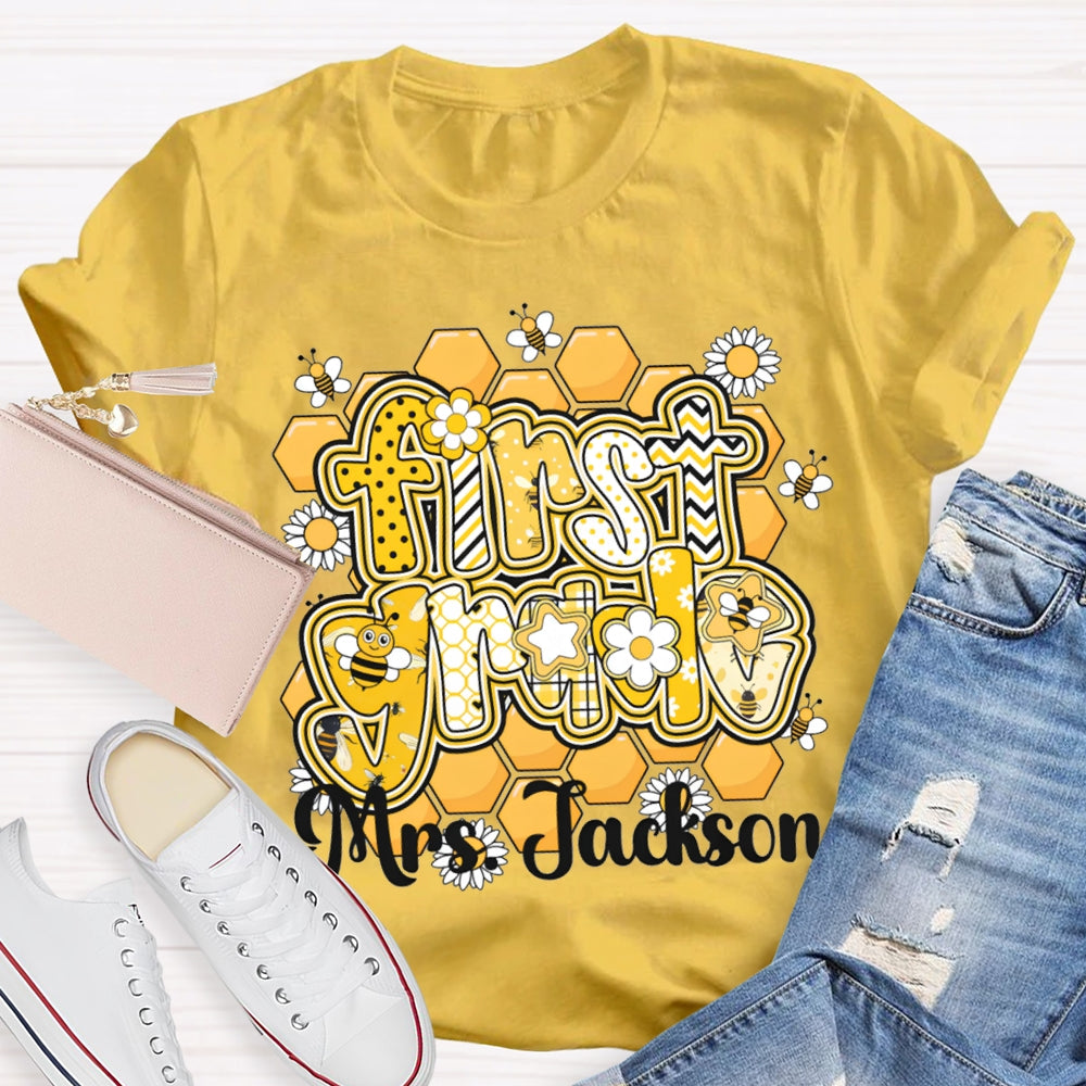 Personalized Name And Grade Bees And Flowers T-shirt