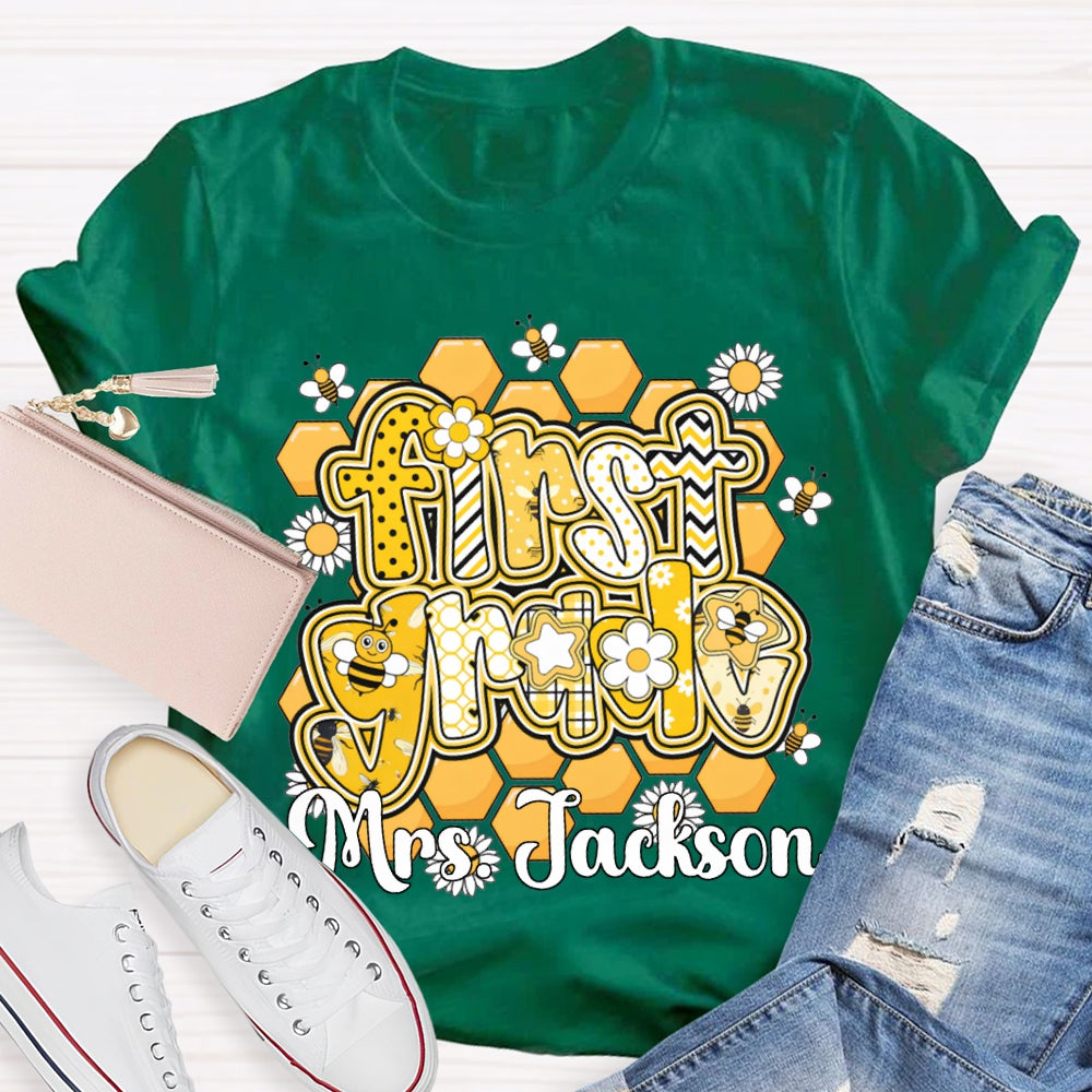 Personalized Name And Grade Bees And Flowers T-shirt