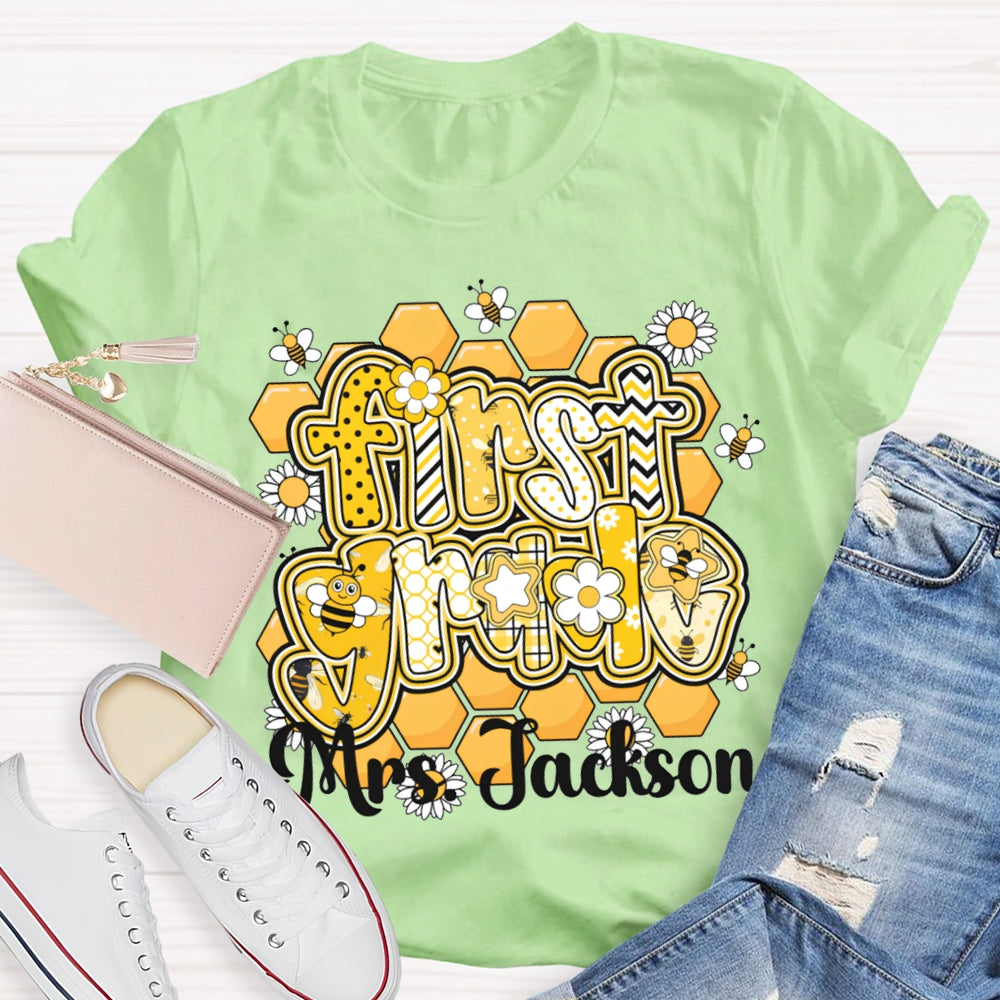 Personalized Name And Grade Bees And Flowers T-shirt