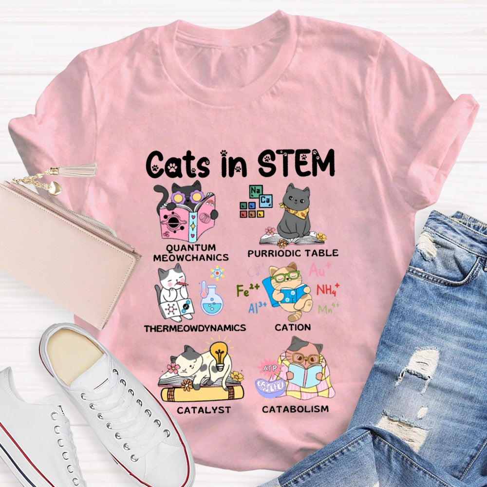 Cats In Stem Purriodic Table Thermodynamics Cation Catalyst Catabolism Science Teacher T-shirt