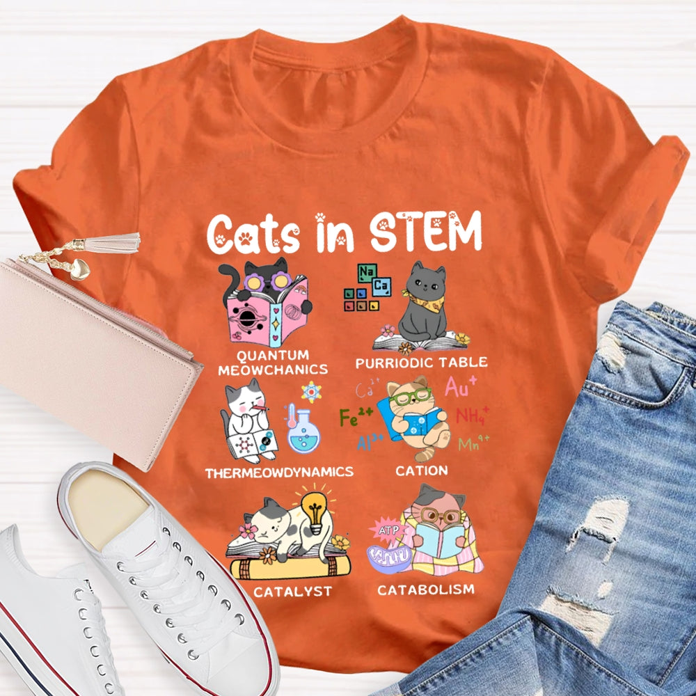 Cats In Stem Purriodic Table Thermodynamics Cation Catalyst Catabolism Science Teacher T-shirt
