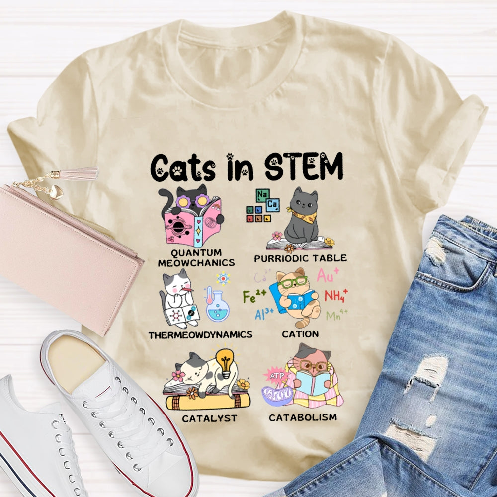 Cats In Stem Purriodic Table Thermodynamics Cation Catalyst Catabolism Science Teacher T-shirt