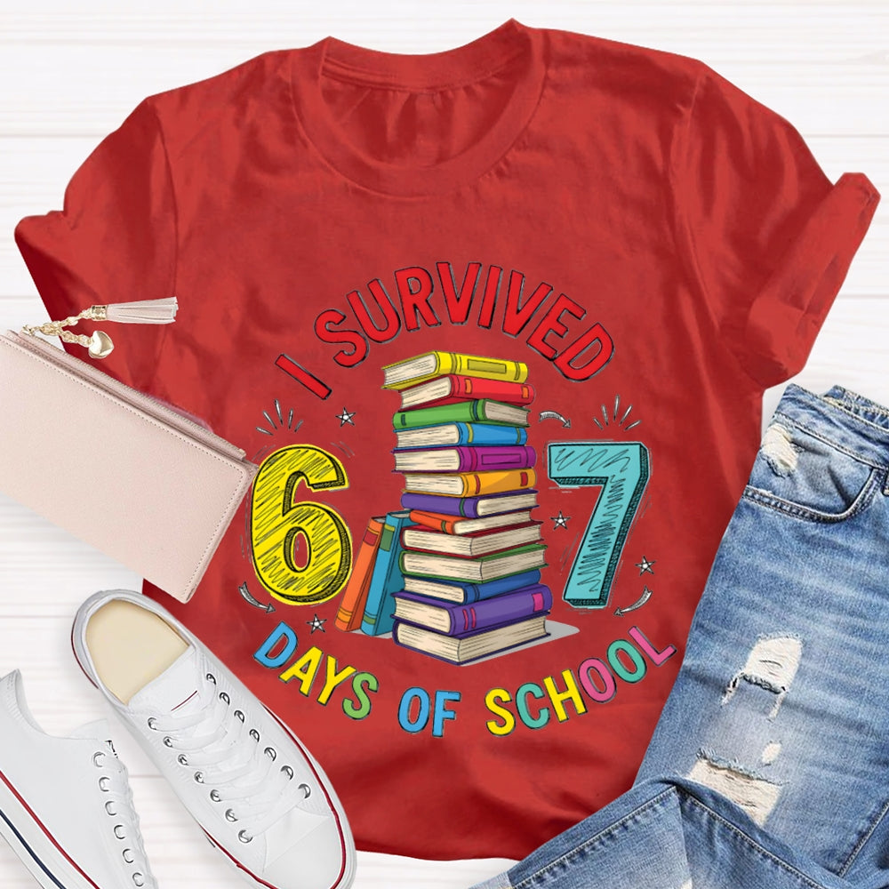 I Survived 67 Days Of School Colored Books And Fonts T-shirt