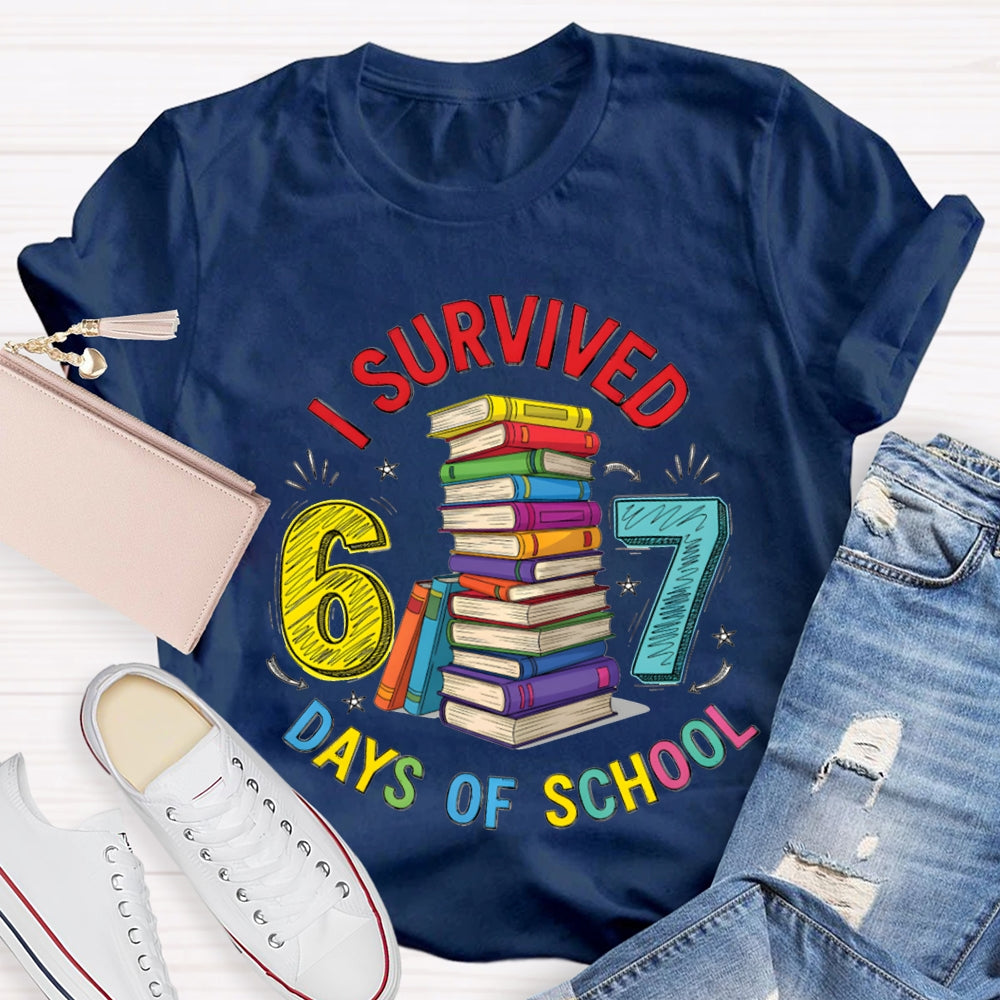 I Survived 67 Days Of School Colored Books And Fonts T-shirt