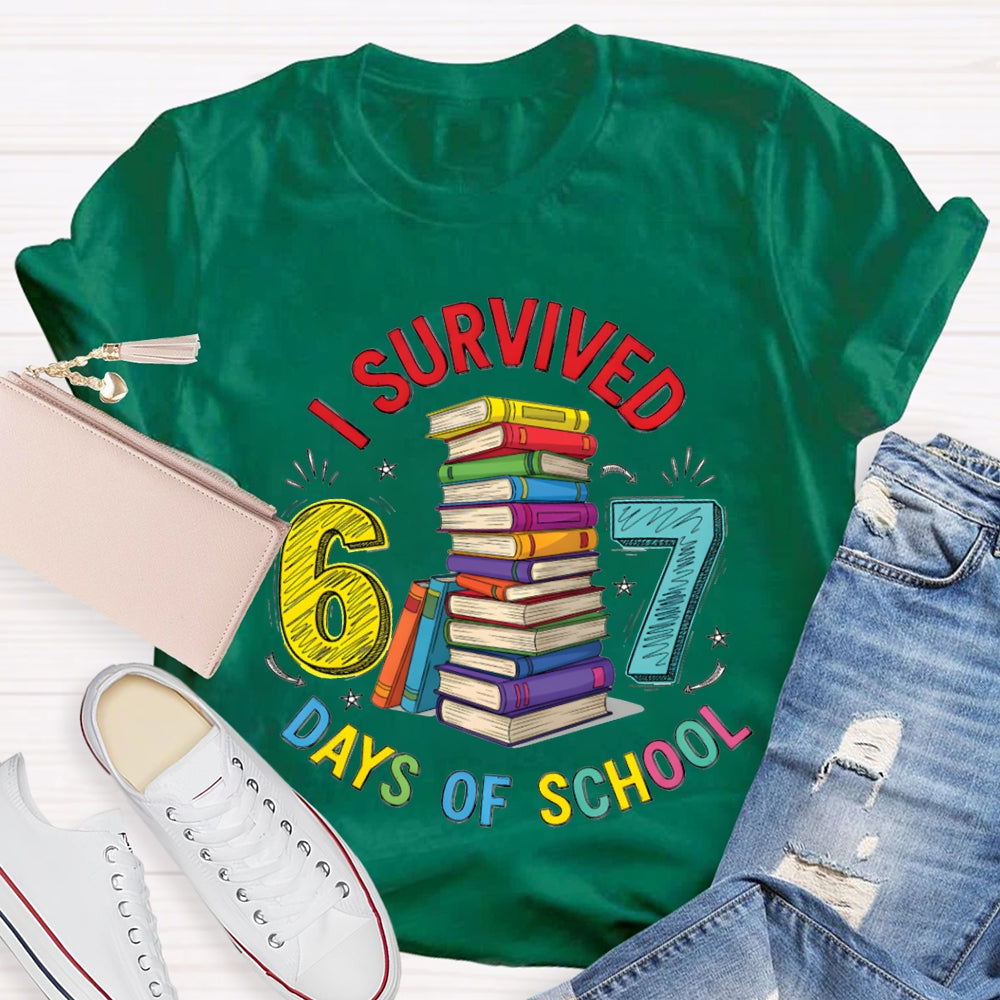 I Survived 67 Days Of School Colored Books And Fonts T-shirt