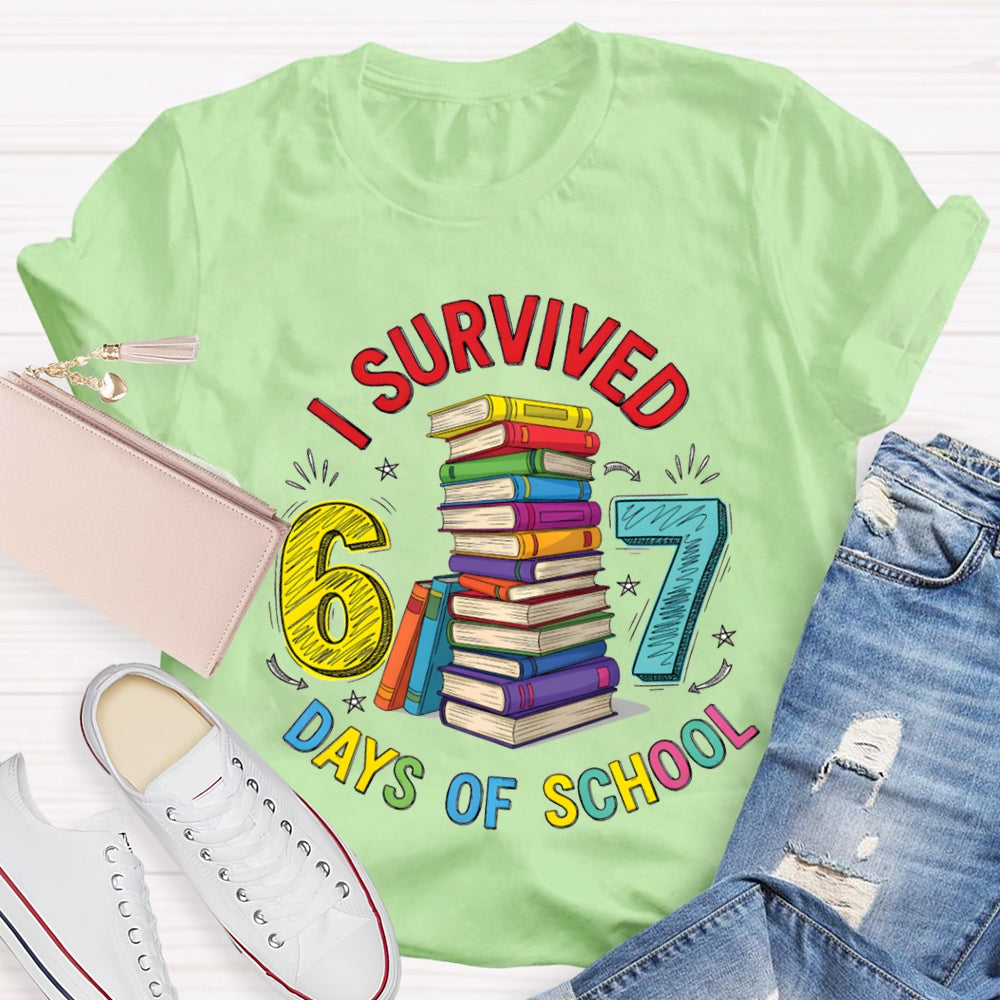 I Survived 67 Days Of School Colored Books And Fonts T-shirt