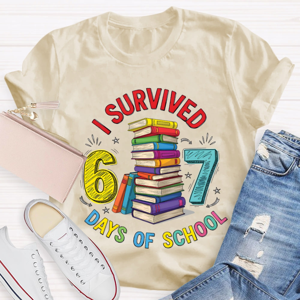 I Survived 67 Days Of School Colored Books And Fonts T-shirt