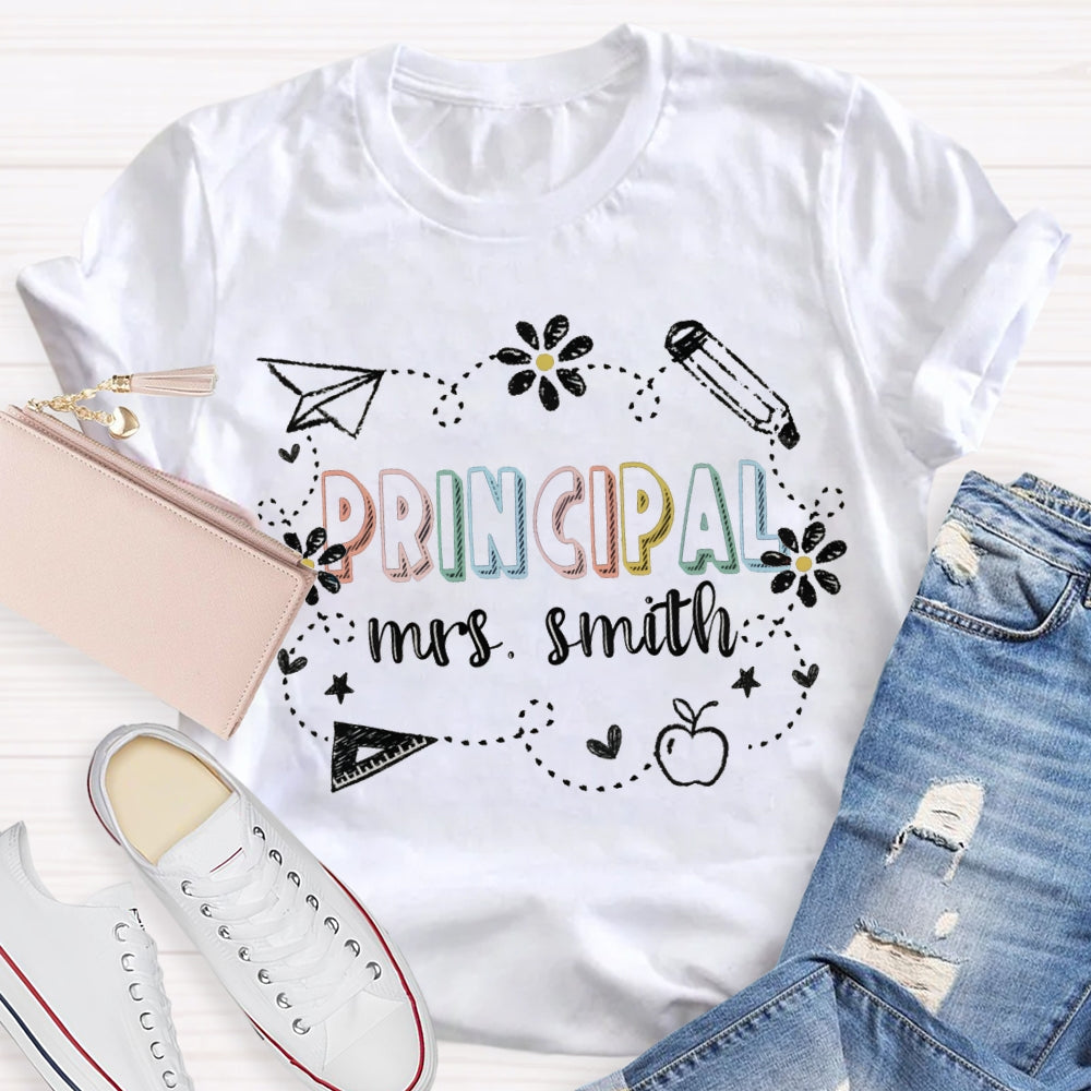 Personalized Name Principal Colorful Lettering Printing T-shirt