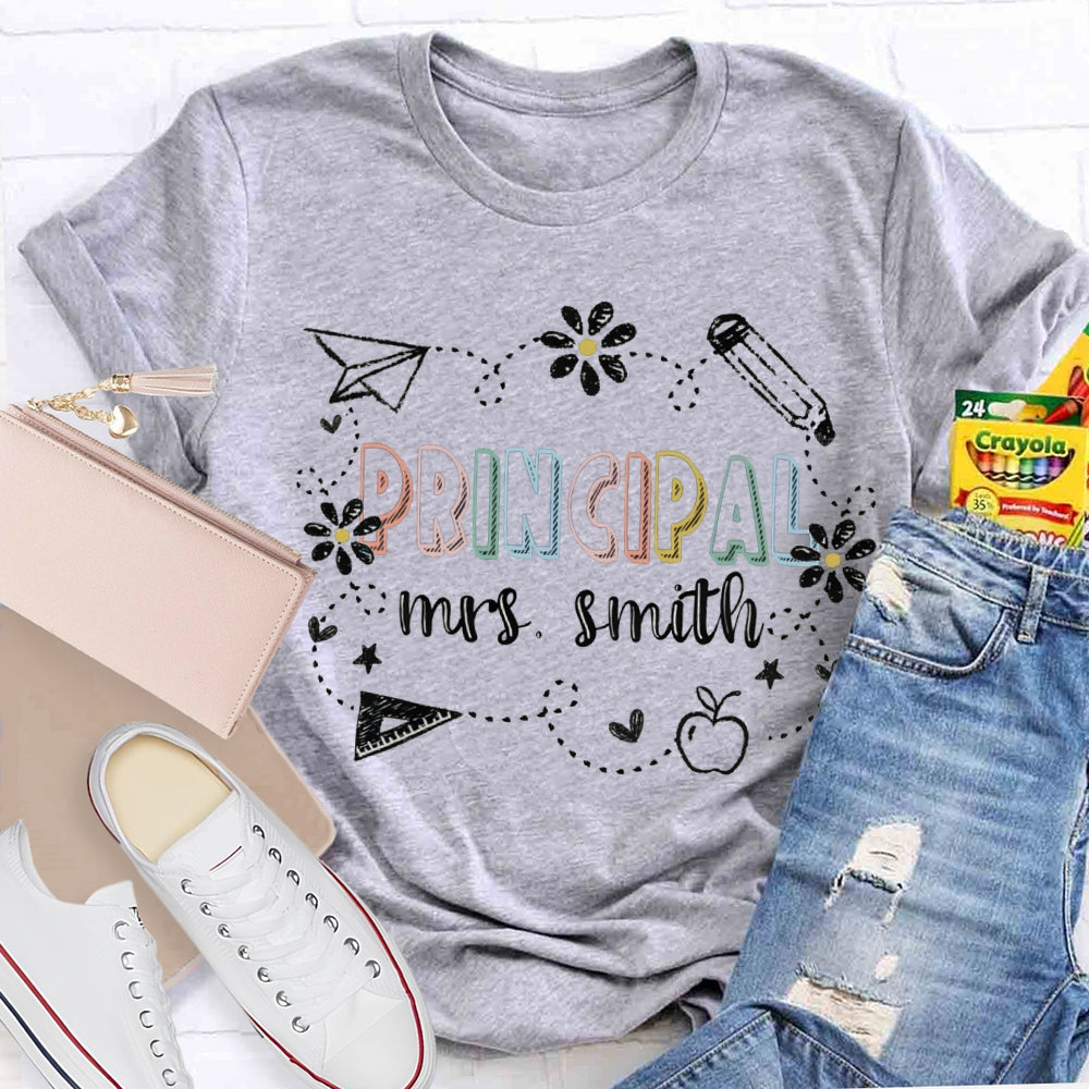 Personalized Name Principal Colorful Lettering Printing T-shirt