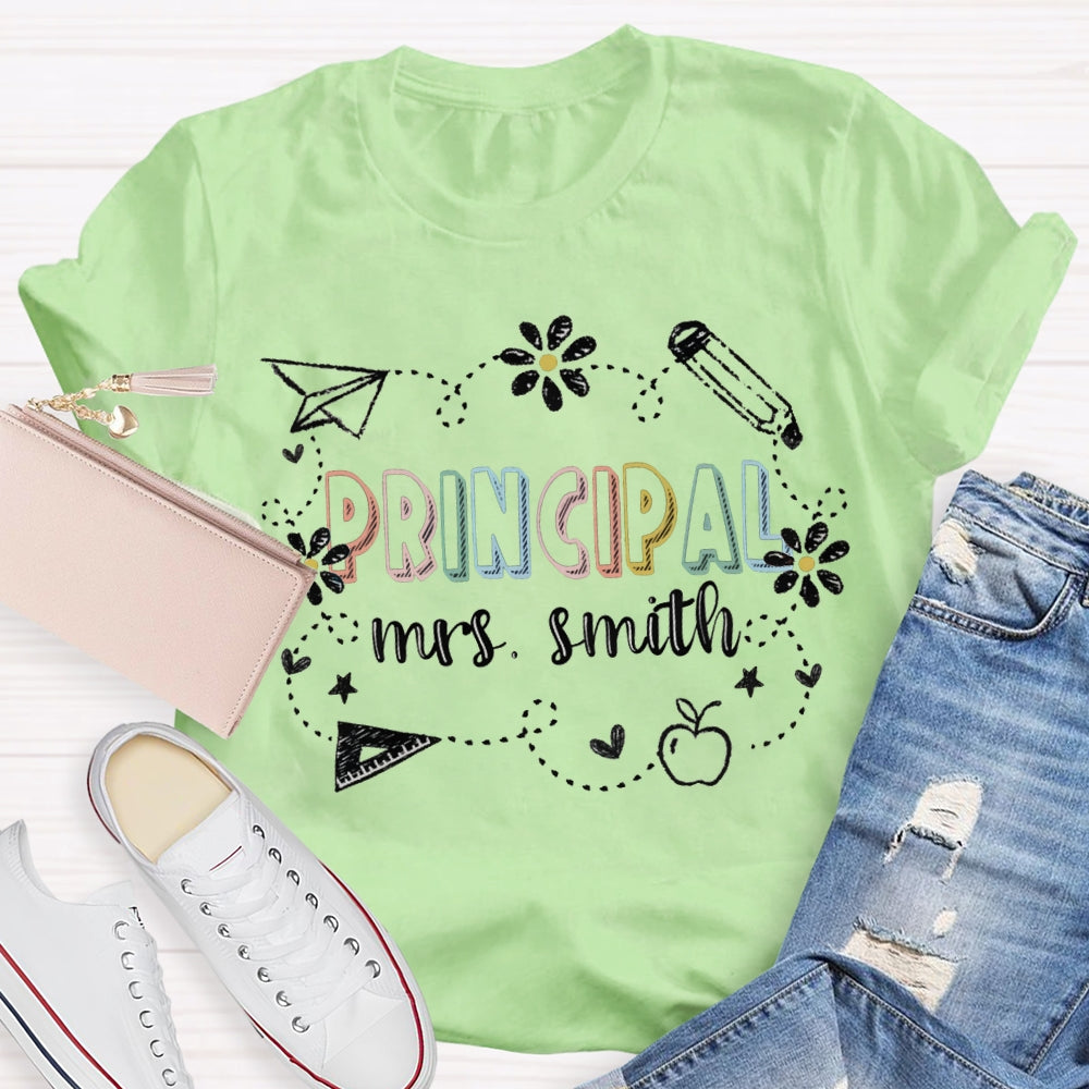 Personalized Name Principal Colorful Lettering Printing T-shirt