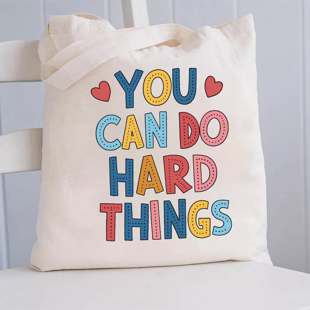You Can Do Hard Things Red Heart Canvas Tote Bag