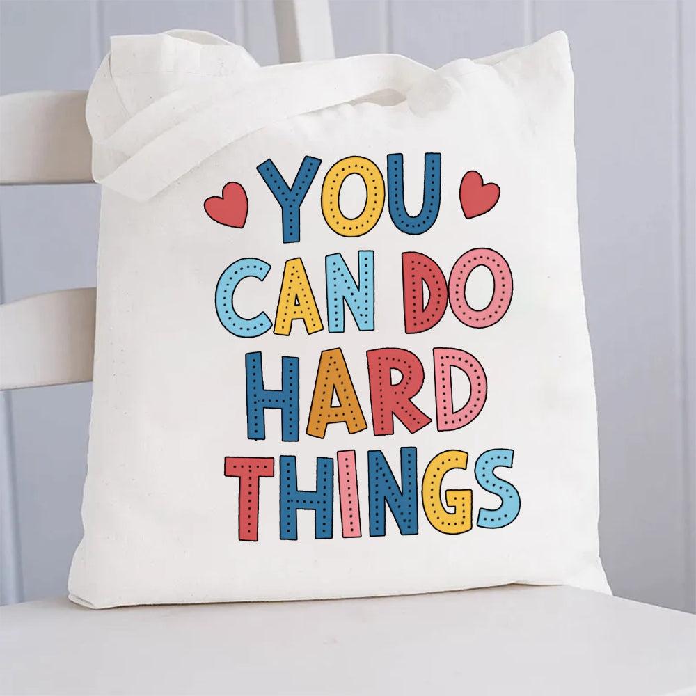 You Can Do Hard Things Red Heart Canvas Tote Bag