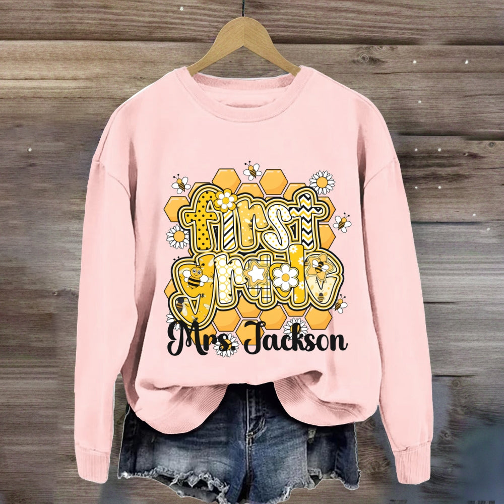 Personalized Grade And Name Happy Bee Sweatshirt