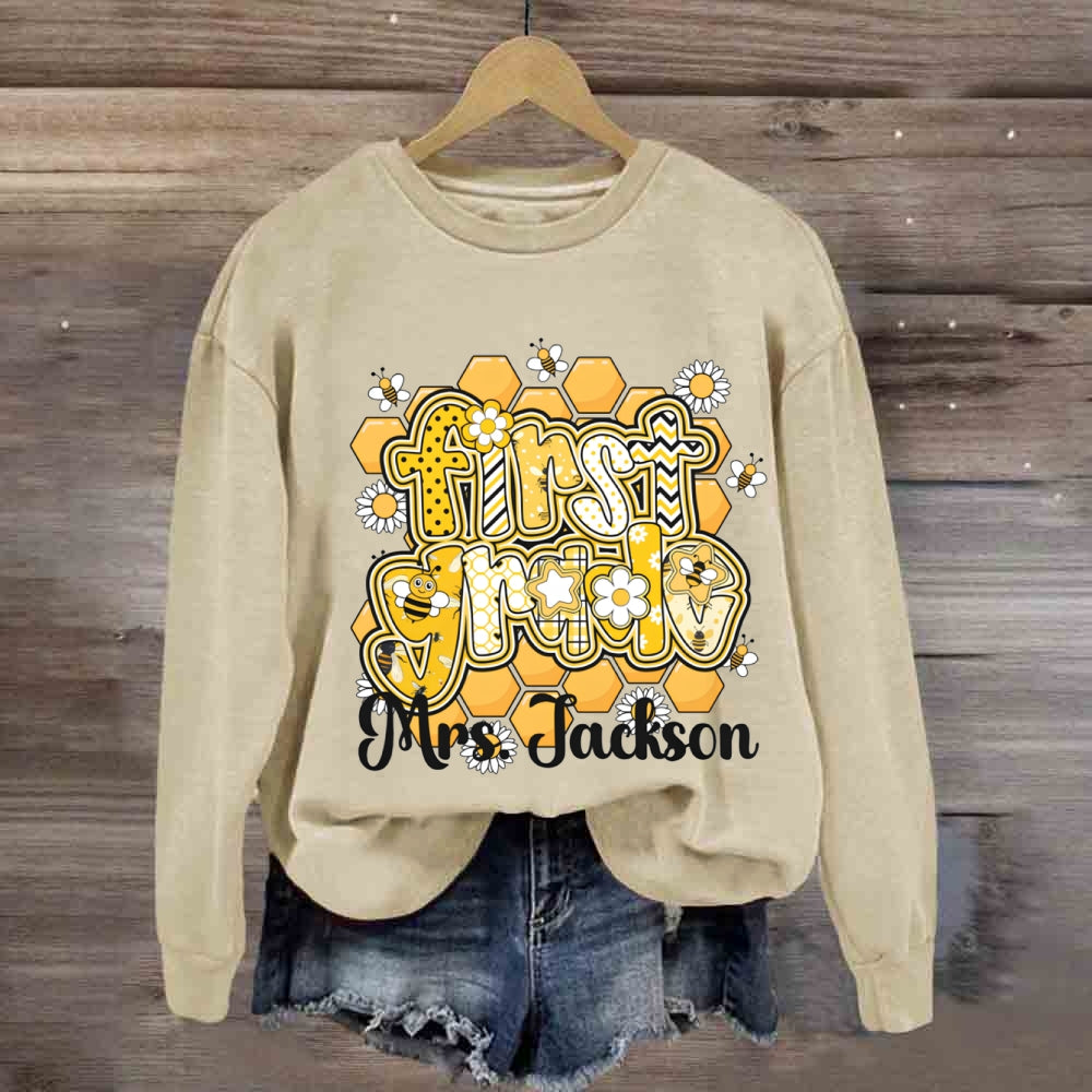 Personalized Grade And Name Happy Bee Sweatshirt