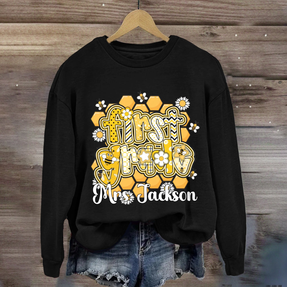 Personalized Grade And Name Happy Bee Sweatshirt