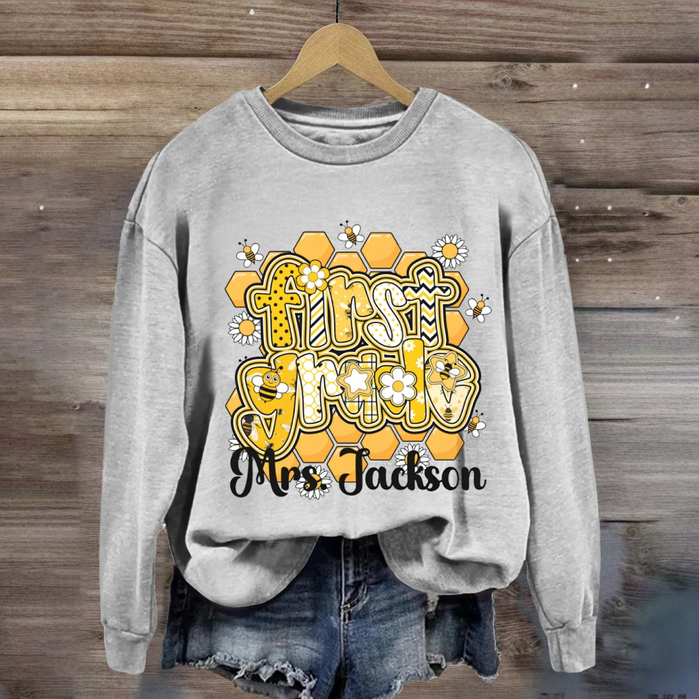 Personalized Grade And Name Happy Bee Sweatshirt