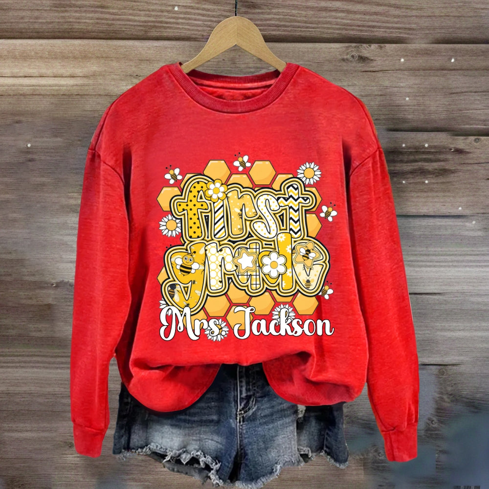 Personalized Grade And Name Happy Bee Sweatshirt