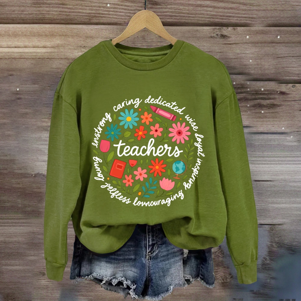 Teacher Caring Dedicated Wise Inspiring Encouraging Colorful Sweatshirt