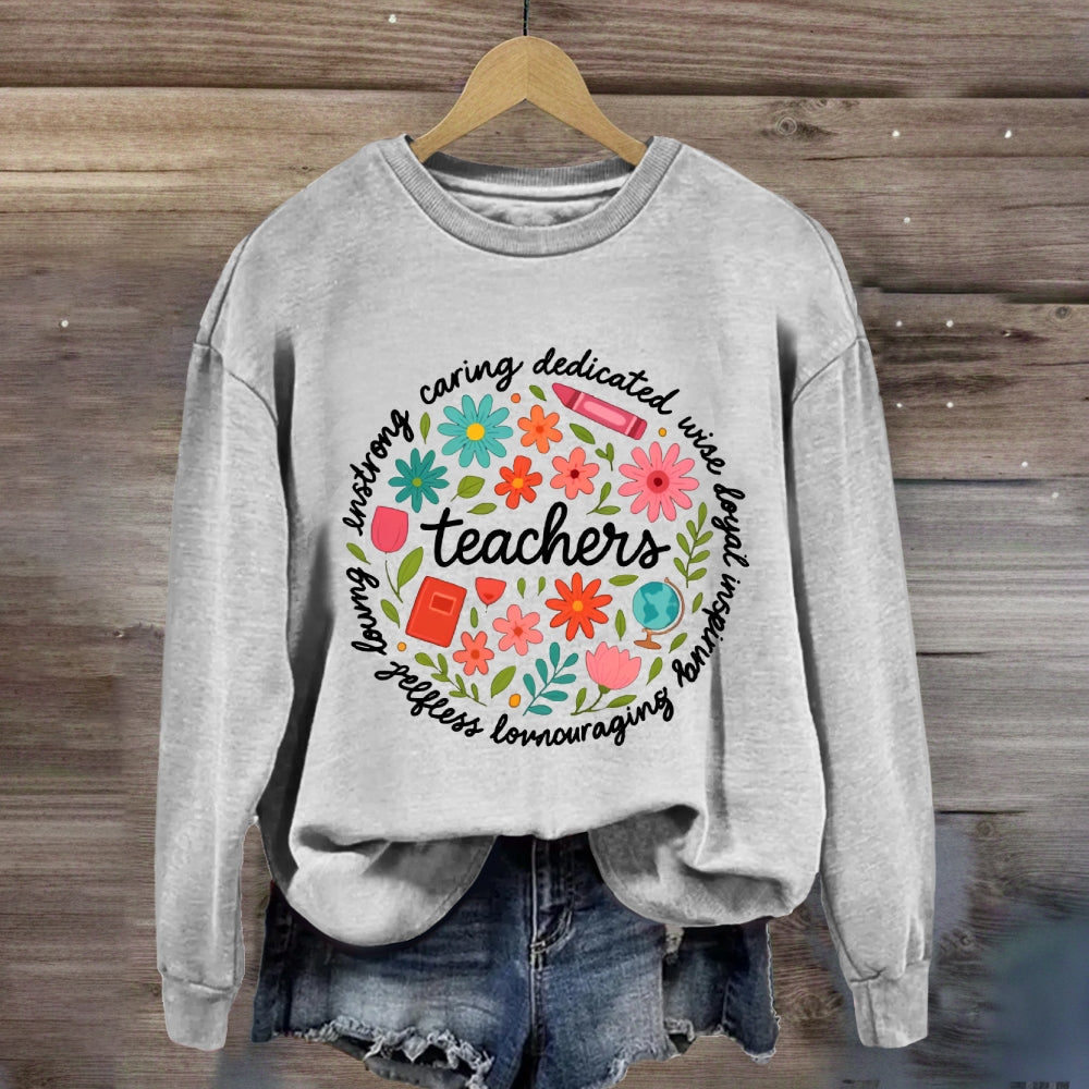 Teacher Caring Dedicated Wise Inspiring Encouraging Colorful Sweatshirt