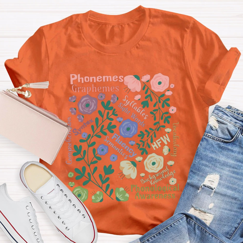 Phonemes Graphemes Syntax Fluency Awareness English Teacher T-shirt