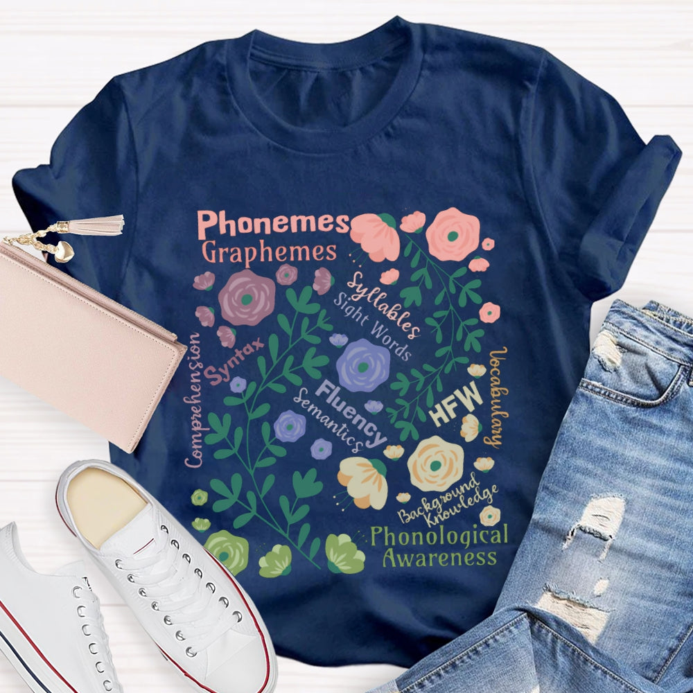 Phonemes Graphemes Syntax Fluency Awareness English Teacher T-shirt