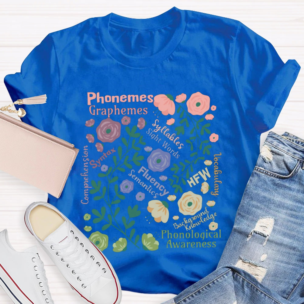 Phonemes Graphemes Syntax Fluency Awareness English Teacher T-shirt