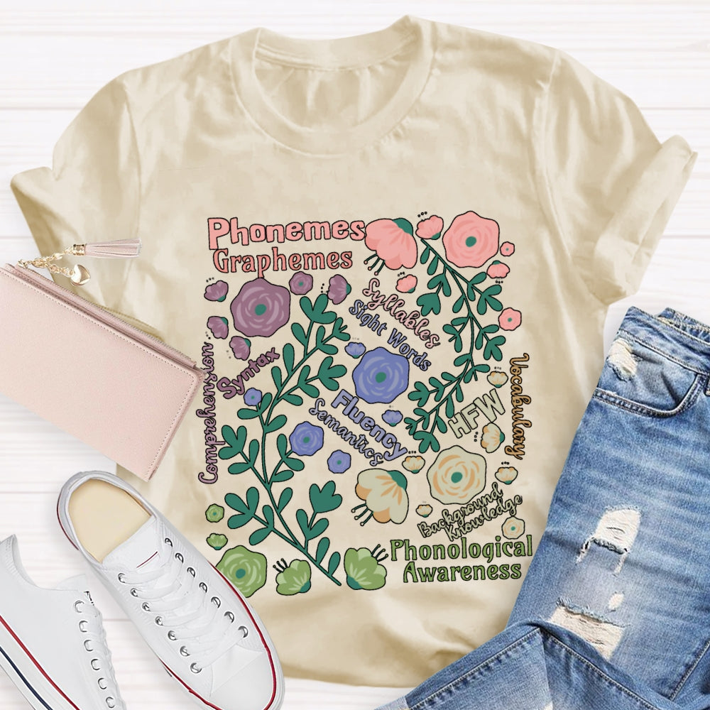 Phonemes Graphemes Syntax Fluency Awareness English Teacher T-shirt