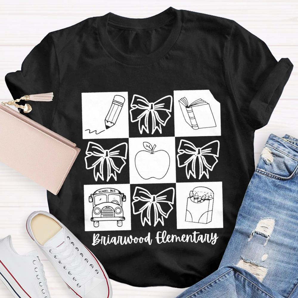 Personalized School Name Simple Line Drawing Of A Bow T-shirt
