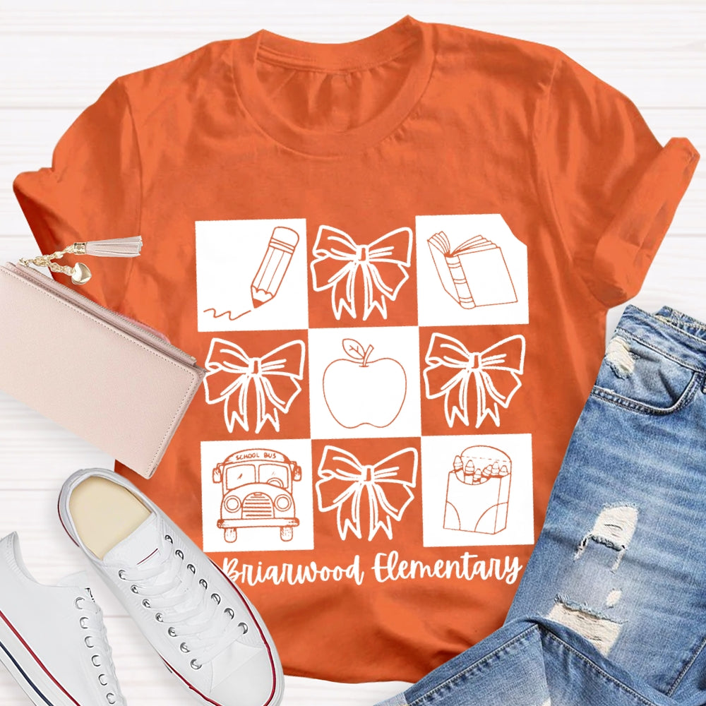 Personalized School Name Simple Line Drawing Of A Bow T-shirt