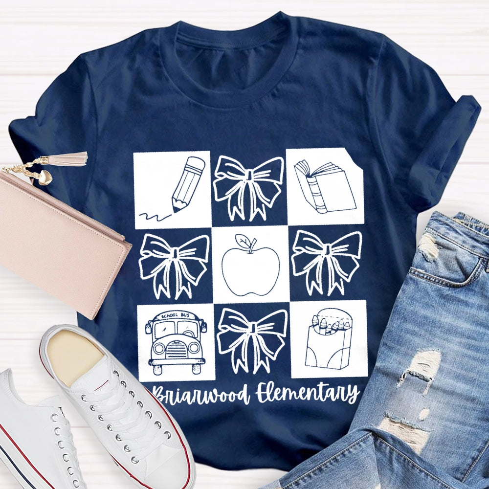 Personalized School Name Simple Line Drawing Of A Bow T-shirt