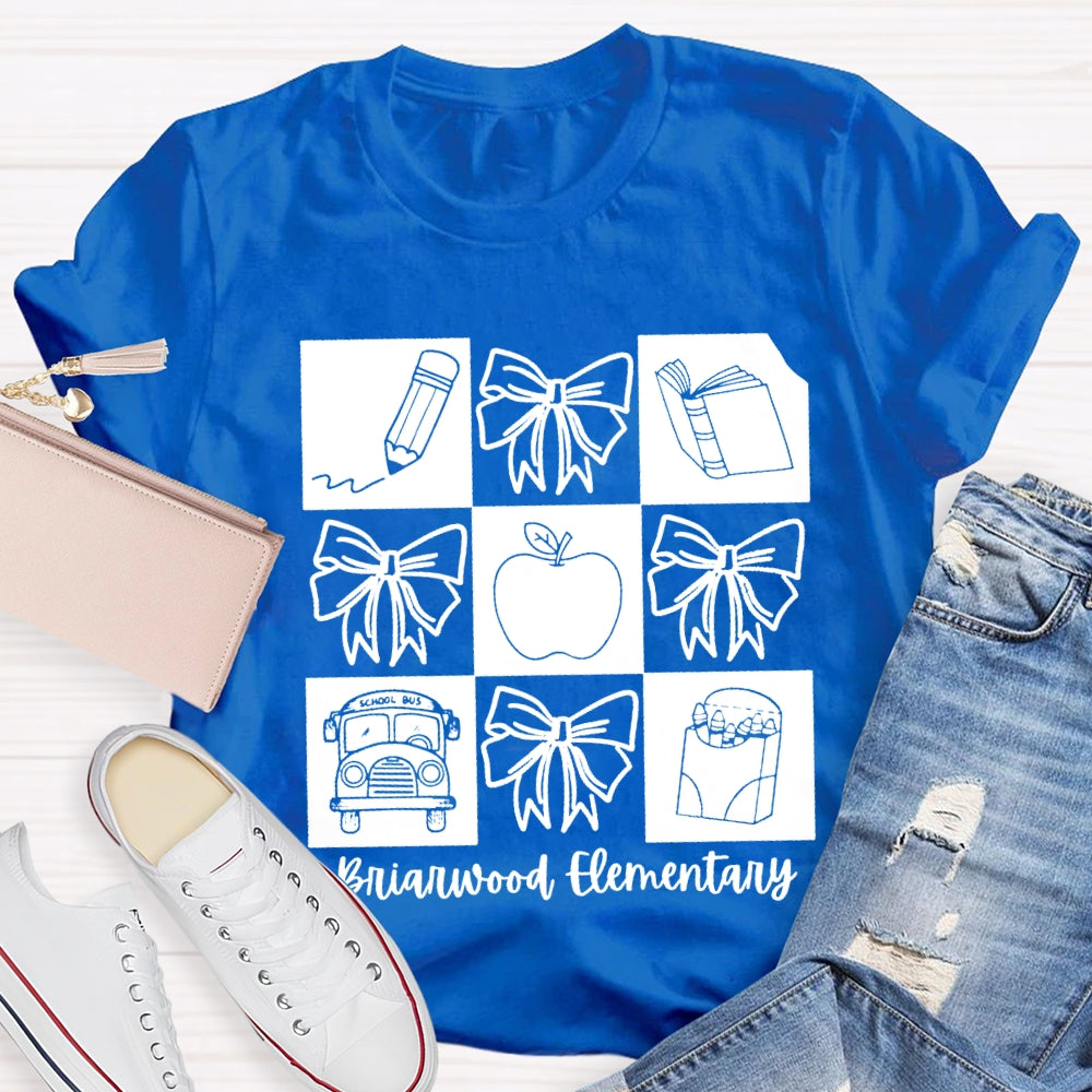 Personalized School Name Simple Line Drawing Of A Bow T-shirt