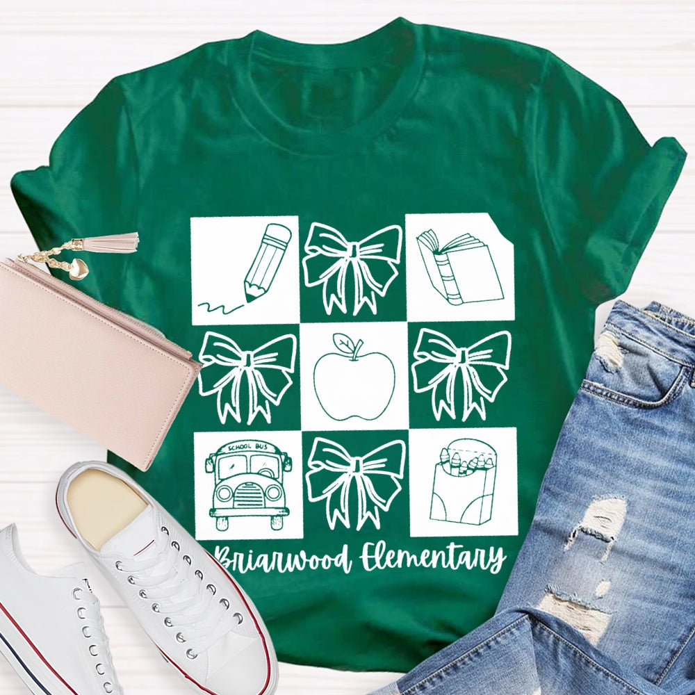 Personalized School Name Simple Line Drawing Of A Bow T-shirt