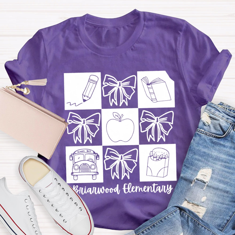 Personalized School Name Simple Line Drawing Of A Bow T-shirt